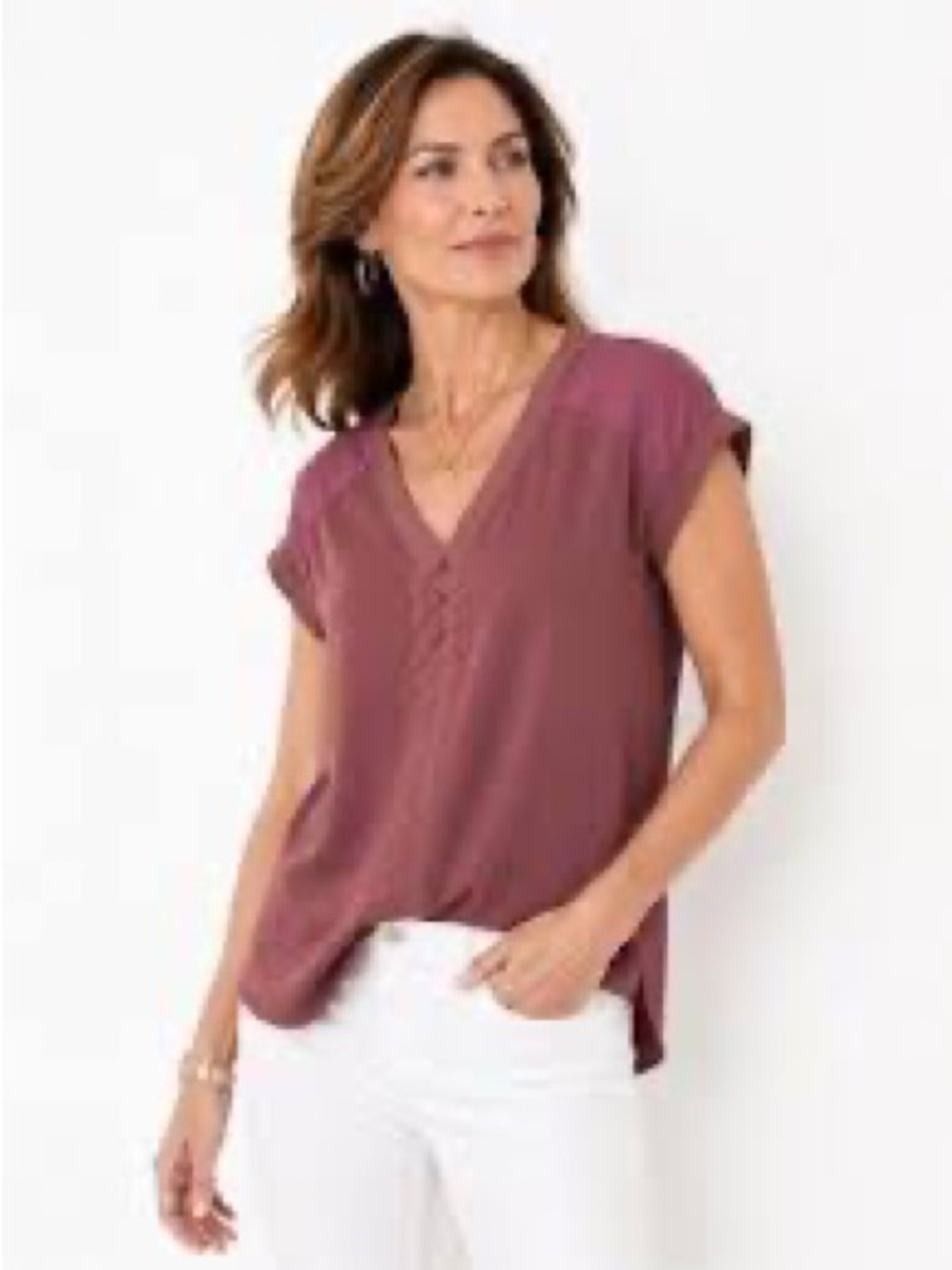 V-Neck Short Sleeve Blouse in Dusty Rose (141)